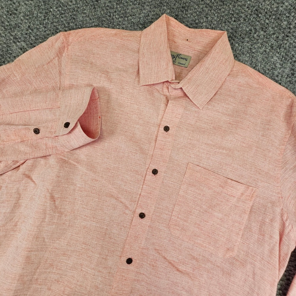 Kenny Flowers Mens XL Linen Button Down Shirt Pink Island Classics Long Sleeve